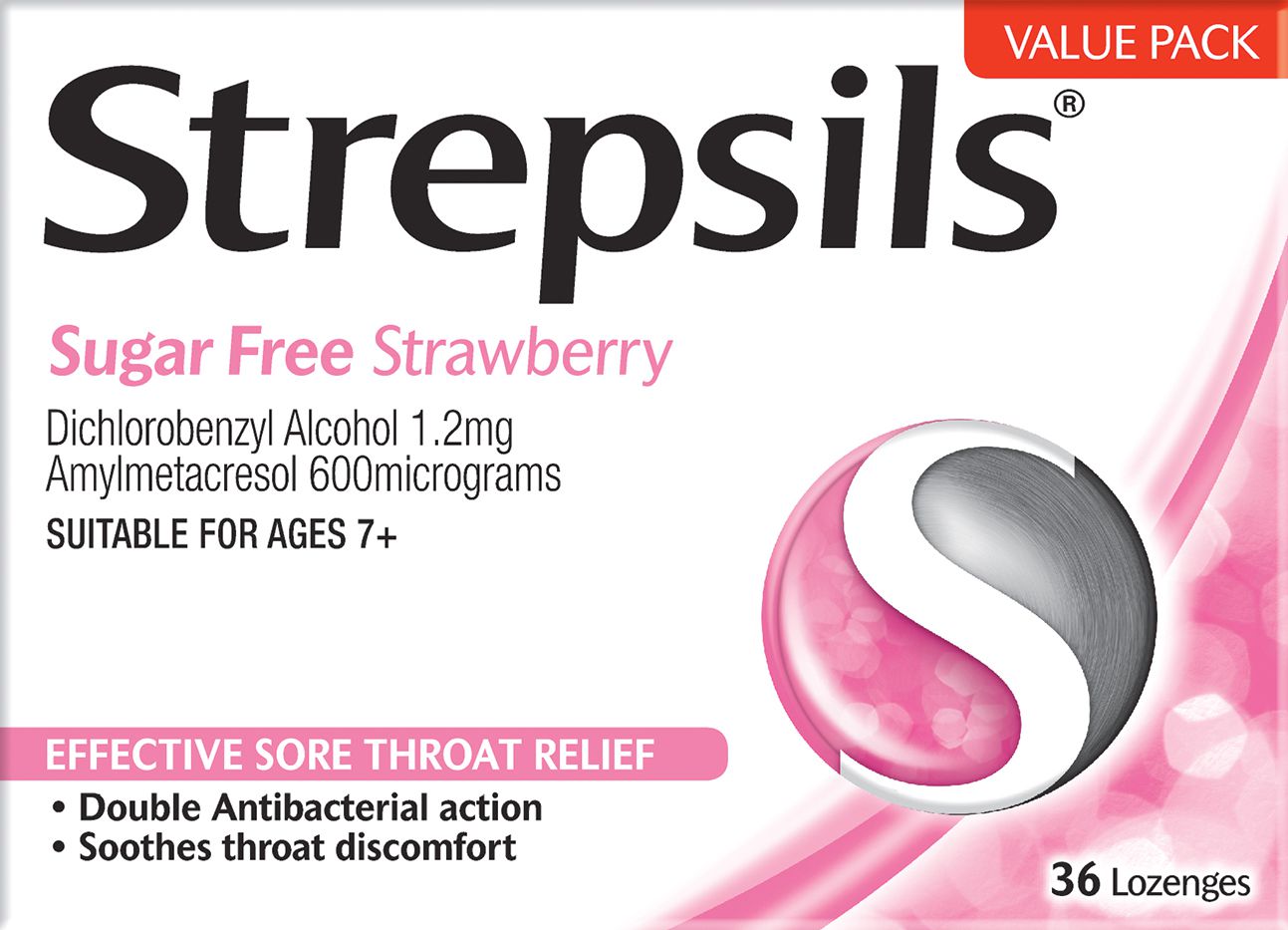 Strepsils Sugar Free Strawberry Lozenges